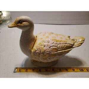 Ceramic glazed Duck lidded keepsake holder 10" Made In Italy White/ Yellow